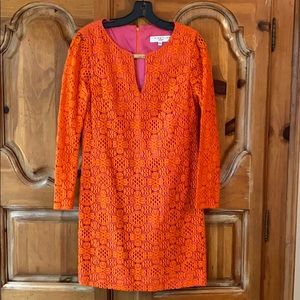Trina Turk pink & orange crochet dress
